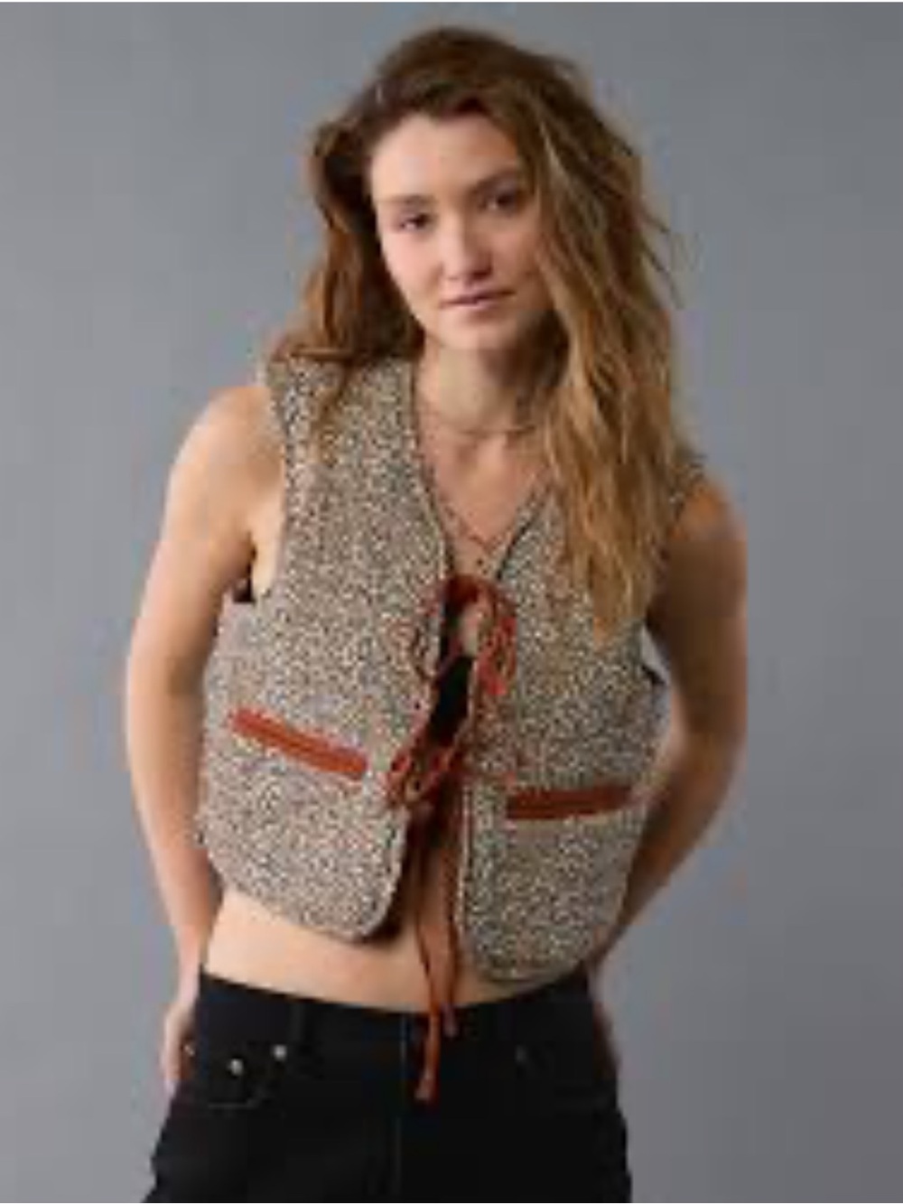 NWT American Eagle Reversible Leopard Tie Front Quilted Vest